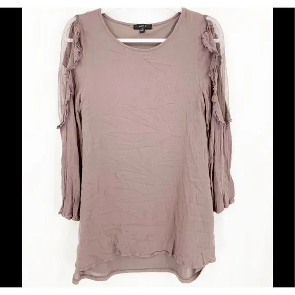 Very J Taupe Violet Long Sleeve Tunic Sheer Women’s Small - Picture 1 of 7